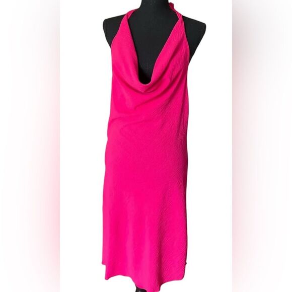 See You Monday by Anthropologie Vibrant Pink Halter Dress Open Back. Size Large - Picture 1 of 8